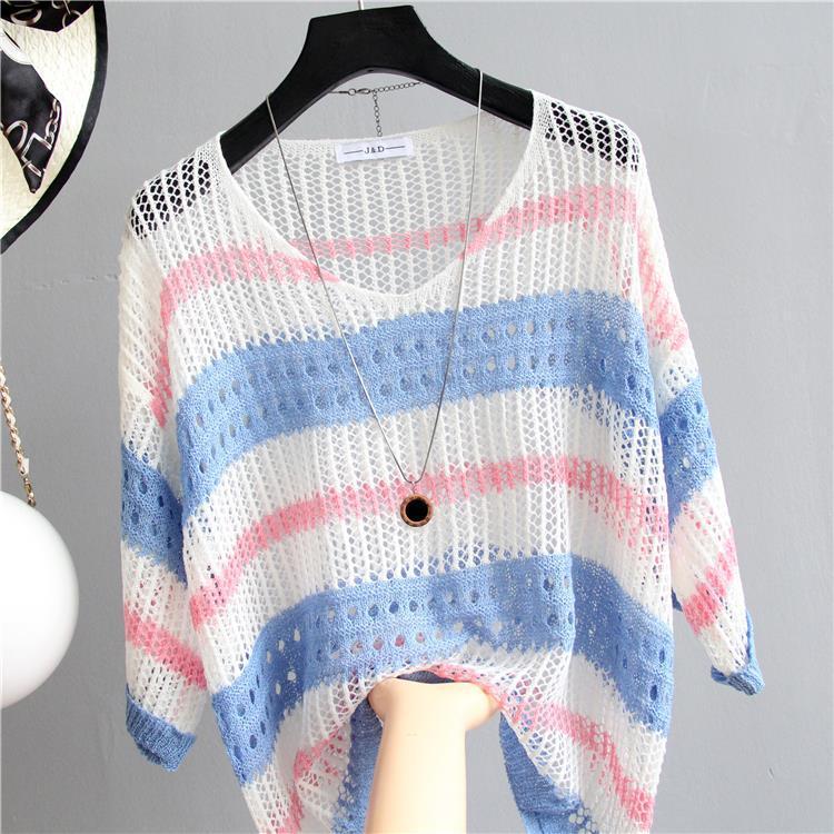 Striped Sweater Loose Sunscreen Clothes Women