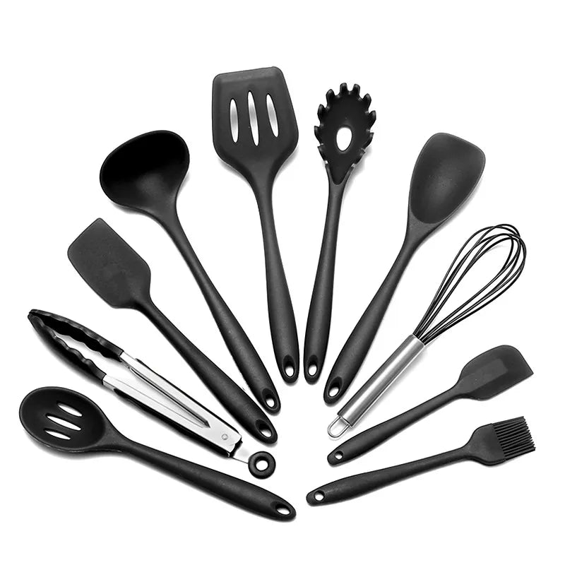 Silicone Cooking Utensils Set Non-Stick Spatula Shovel soup spoon Handle Cooking Tools Set BPA Free Kitchen Tool Accessories