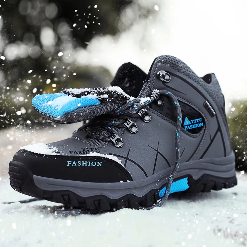 Brand Men Winter Snow Boots Waterproof Leather Sneakers Super  Warm Men's Boots Outdoor Male Hiking Boots Work Shoes Size 39-47