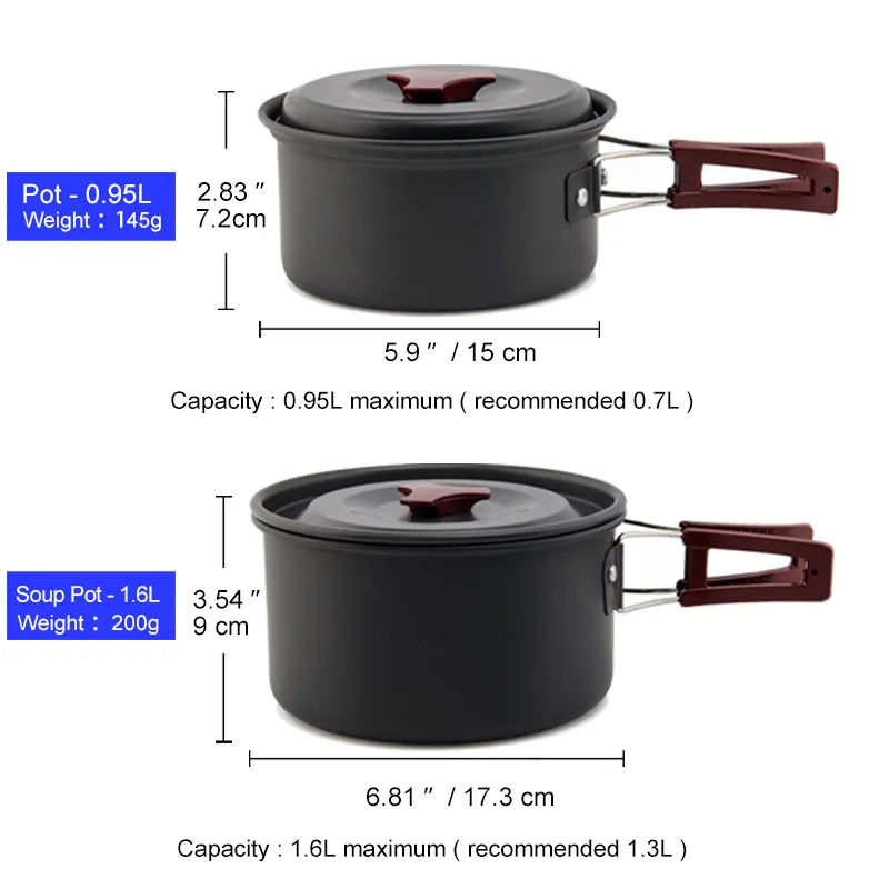 Widesea Camping Cookware Set Outdoor Pot Tableware Kit Cooking Water Kettle Pan Travel Cutlery Utensils Hiking Picnic Equipment