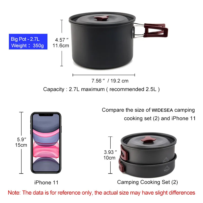 Widesea Camping Cookware Set Outdoor Pot Tableware Kit Cooking Water Kettle Pan Travel Cutlery Utensils Hiking Picnic Equipment