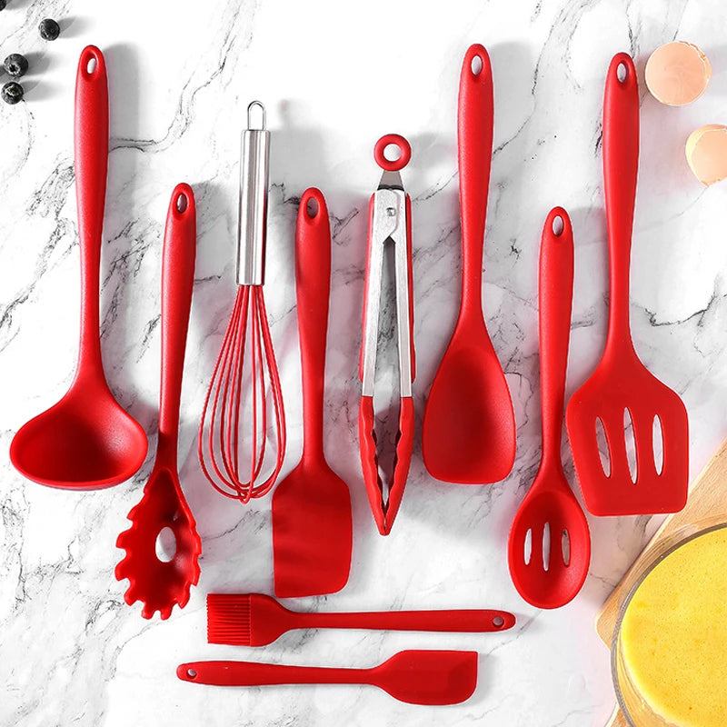 Silicone Cooking Utensils Set Non-Stick Spatula Shovel soup spoon Handle Cooking Tools Set BPA Free Kitchen Tool Accessories
