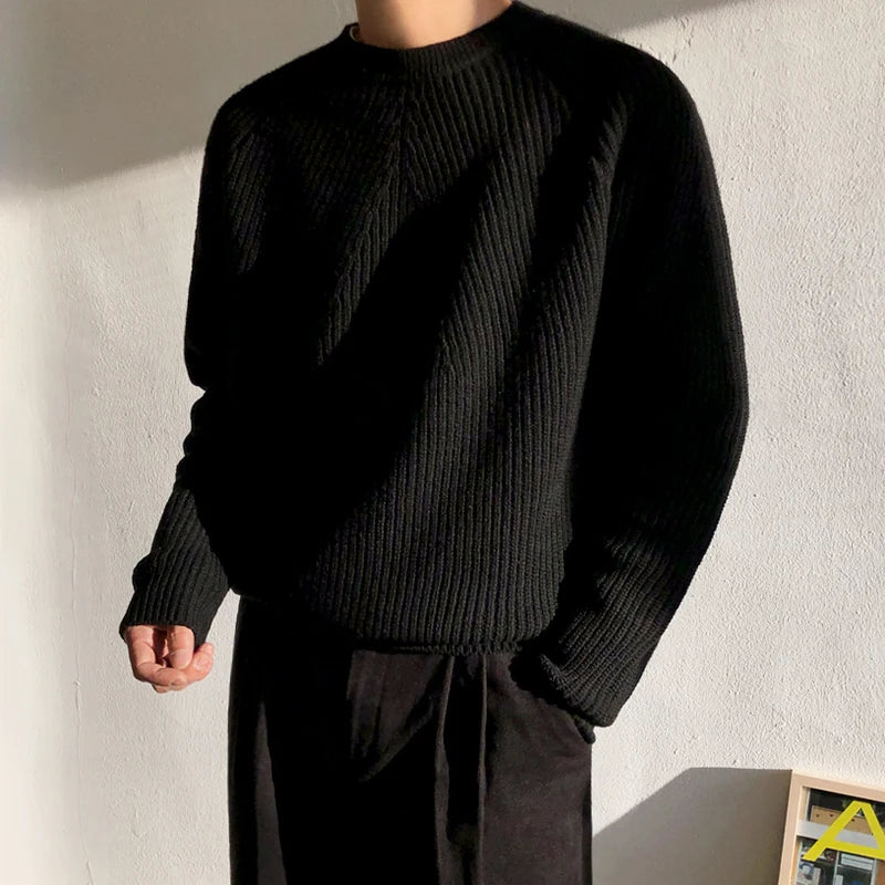 IEFB / men's wear classic round collar Sweater Korean fashion loose kintted tops for male autumn winter new warm clothes 9Y4243