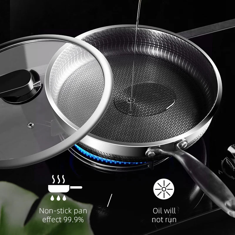 316/304 Stainless Steel Frying Pan High Quality Pan Fried Steak Non Stick Pan General Purpose Induction Cooker Honeycomb Wok