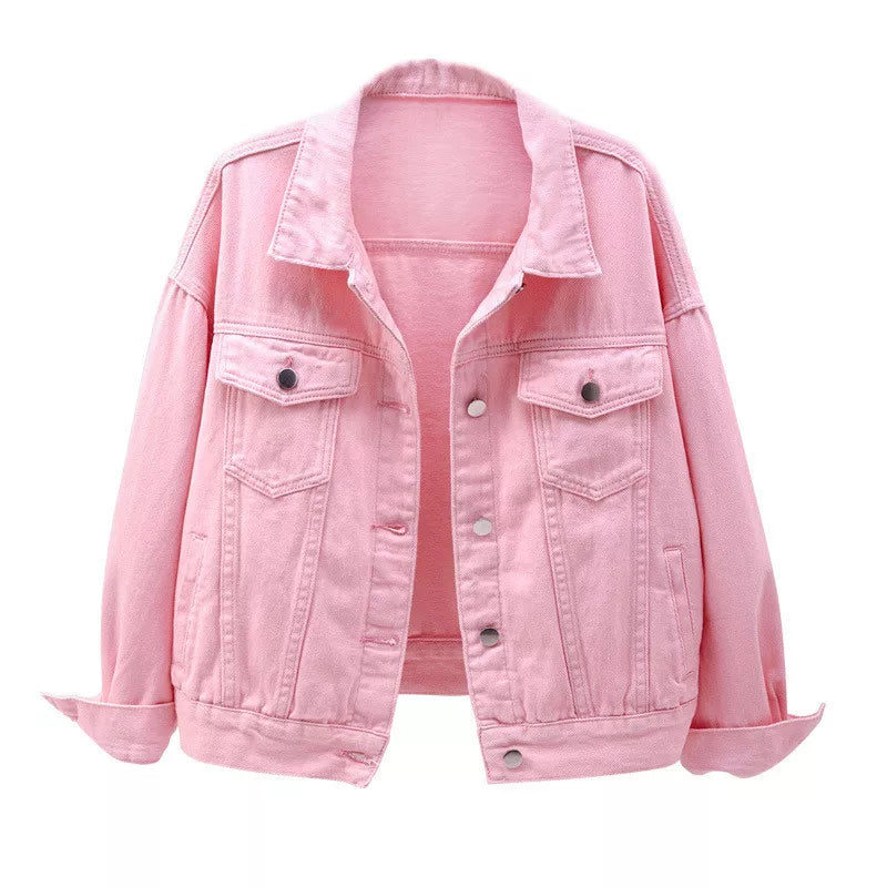 Women's Denim Jacket Spring Autumn Short Coat Pink Jean Jackets Casual Tops Purple Yellow White Loose Tops Lady Outerwear KW02