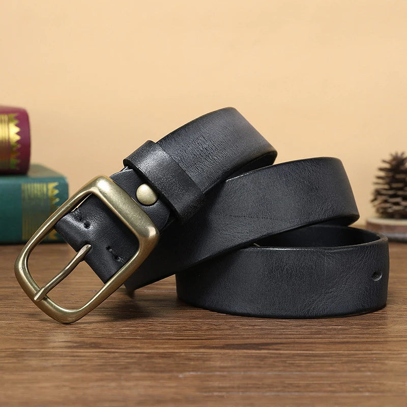 3.3CM Fashion Men High Quality Genuine Leather Belt Luxury Designer Belts Men New Copper Buckle Strap Male Jeans For Man Cowboy