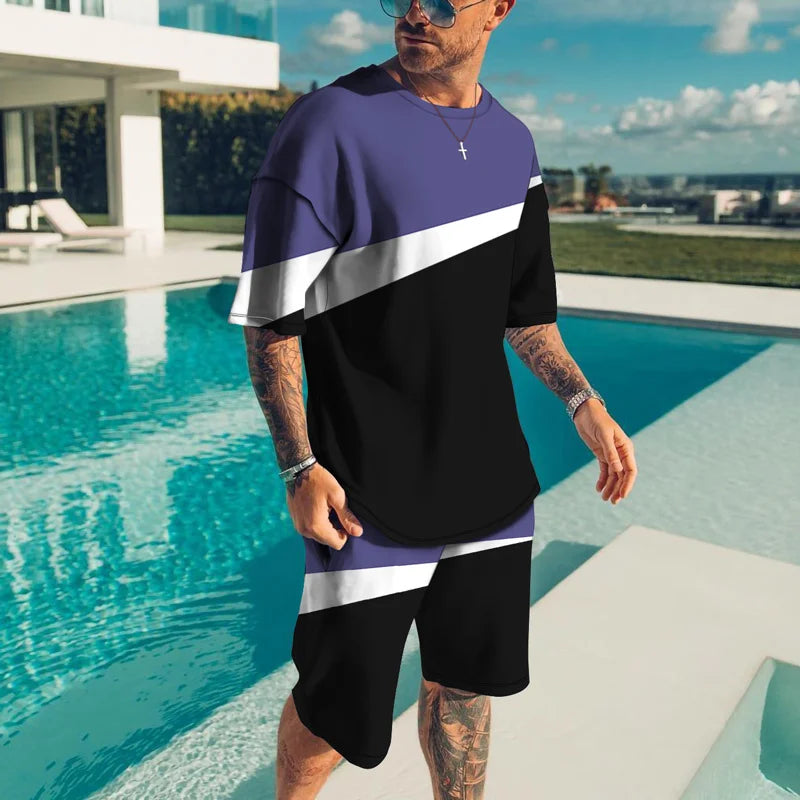 Men's Set Summer Sportswear T-shirt and Shorts Jogging Fitness Short Sleeve Casual Sports Clothes Oversized Men's Wear