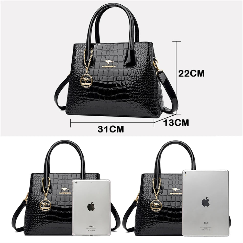 Trend Women Bags Designer Luxury Patent Leather Shoulder Sac Crocodile Pattern Handbags Purses Ladies Crossbody Bucket Sac