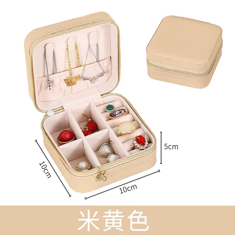 Mini Jewelry Organizer Display Travel Jewelry Zipper Case Boxes Earrings Necklace Ring Portable Jewelry Box Leather Storage. 1PC
