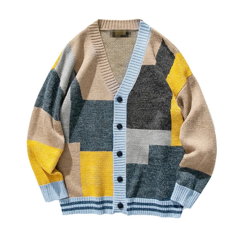 Ugly Christmas Sweater Vintage Cardigan Oversized Sweaters Plaid Knitted Pullover Hip Hop Streetwear Men's Wear V-neck Coats
