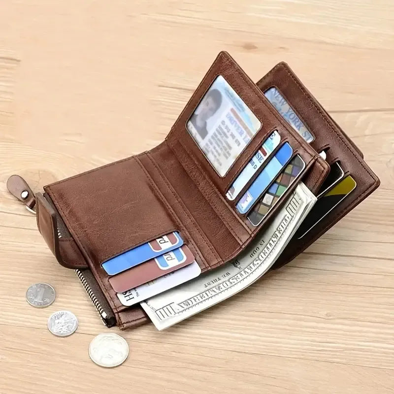 Men's Coin Purse Wallet RFID Blocking Man PU Leather Wallet Zipper Business Card Holder Money Bag Wallet Male