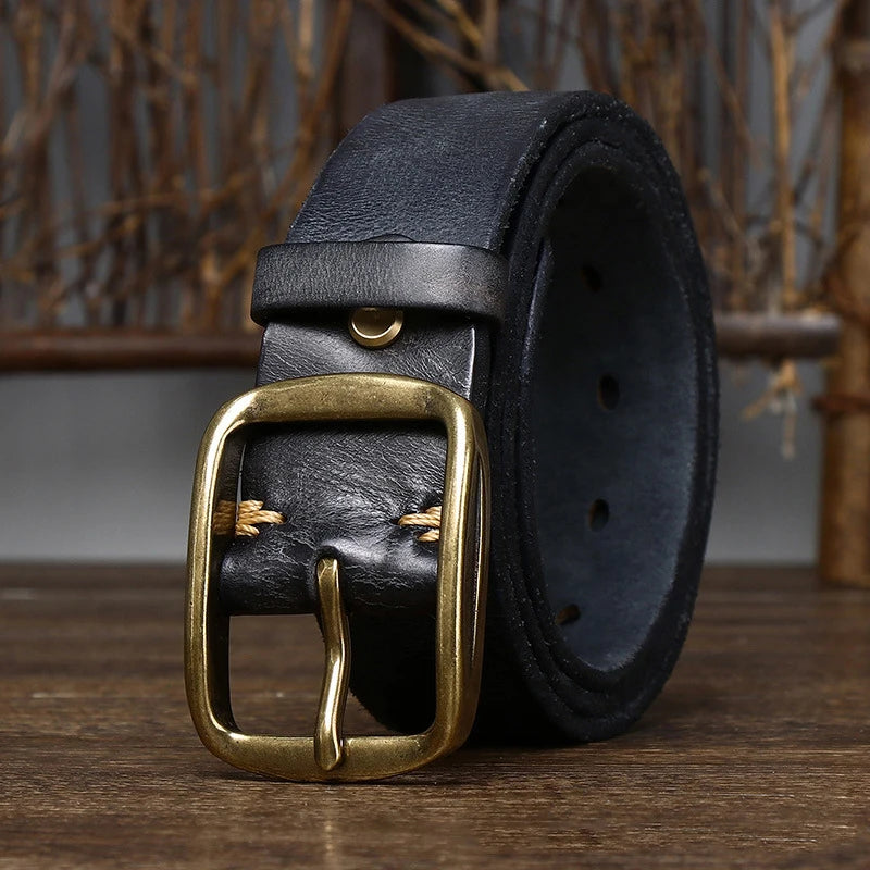 3.8CM Width 4MM Thick Cowhide Copper Buckle Genuine Leather Casual Jeans Belt Men High Quality Retro Luxury Male Strap Cintos