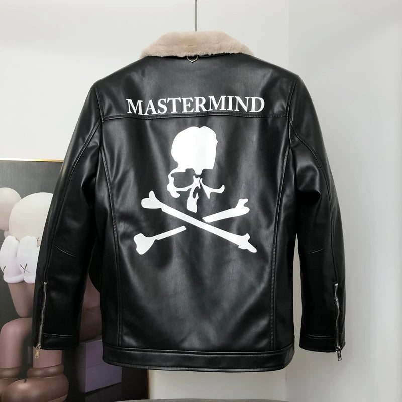 Mastermind Skull Leather Winter Jacket for Men.