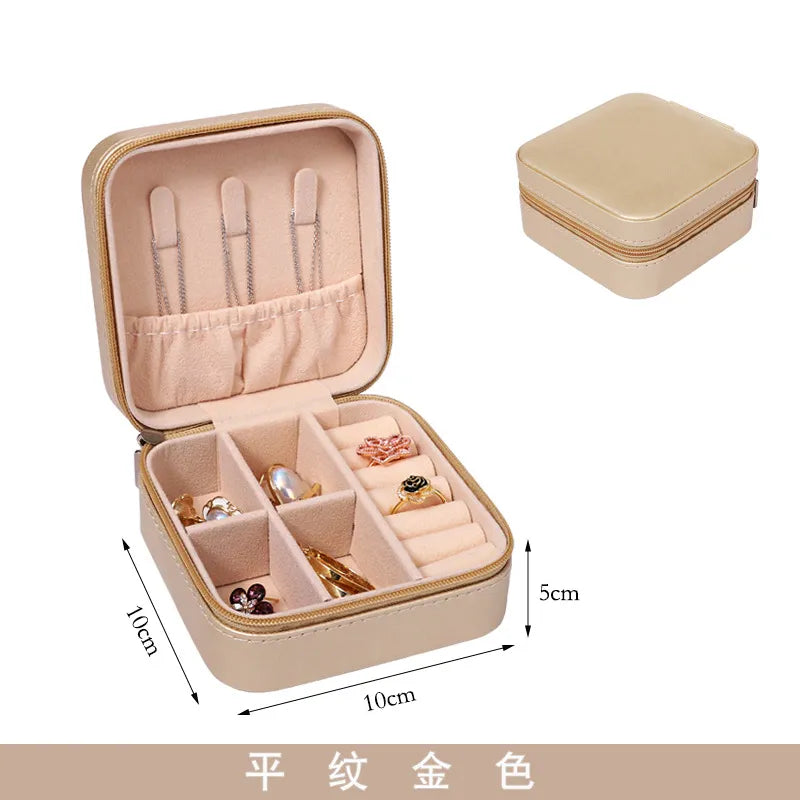 Mini Jewelry Organizer Display Travel Jewelry Zipper Case Boxes Earrings Necklace Ring Portable Jewelry Box Leather Storage. 1PC