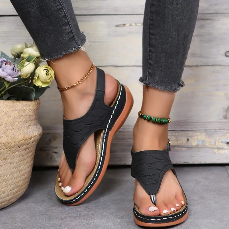 Summer Women Strap Sandals Women's Flats Open Toe Solid Casual Shoes Rome Wedges Thong Sandals Sexy Ladies Shoes