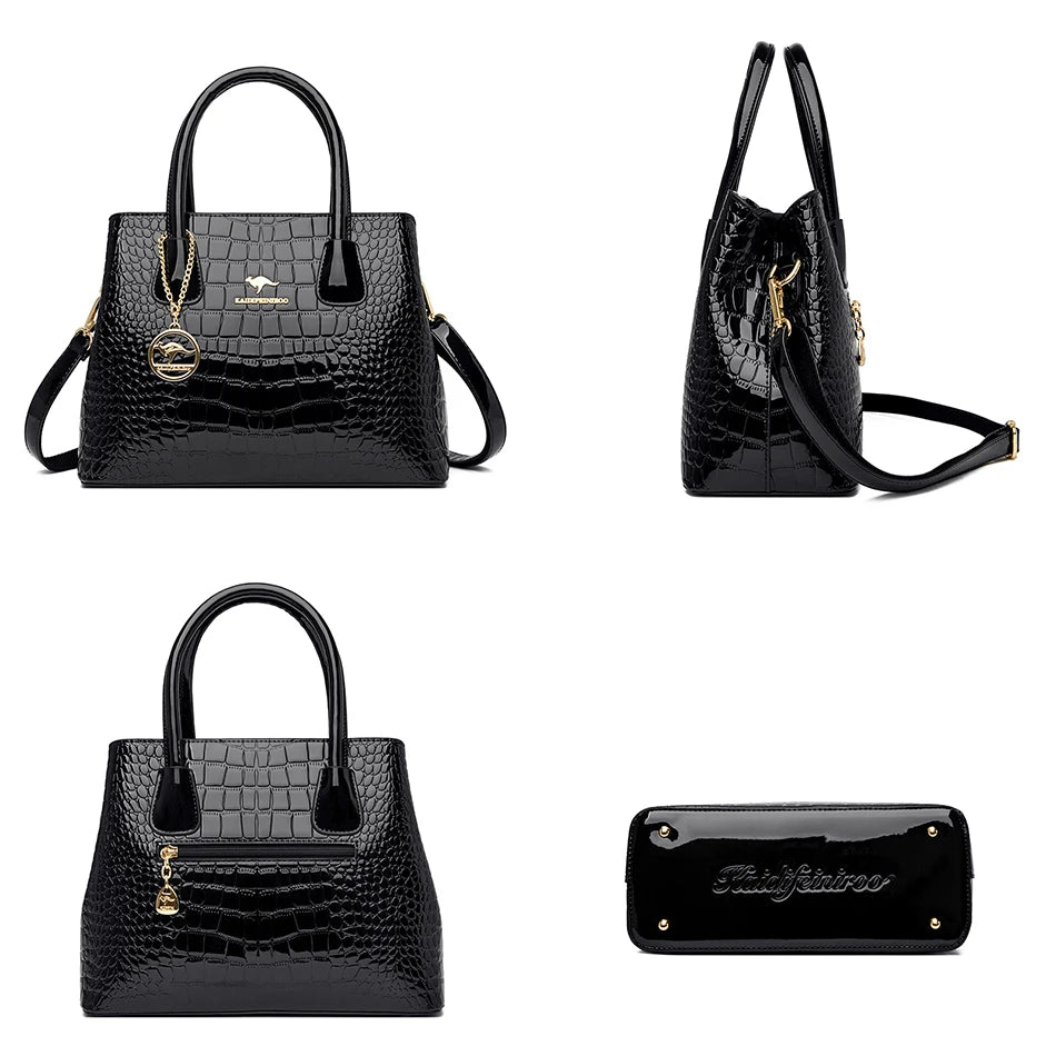 Trend Women Bags Designer Luxury Patent Leather Shoulder Sac Crocodile Pattern Handbags Purses Ladies Crossbody Bucket Sac