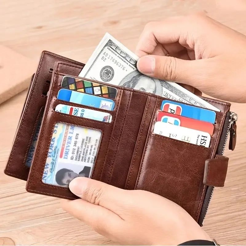 Men's Coin Purse Wallet RFID Blocking Man PU Leather Wallet Zipper Business Card Holder Money Bag Wallet Male