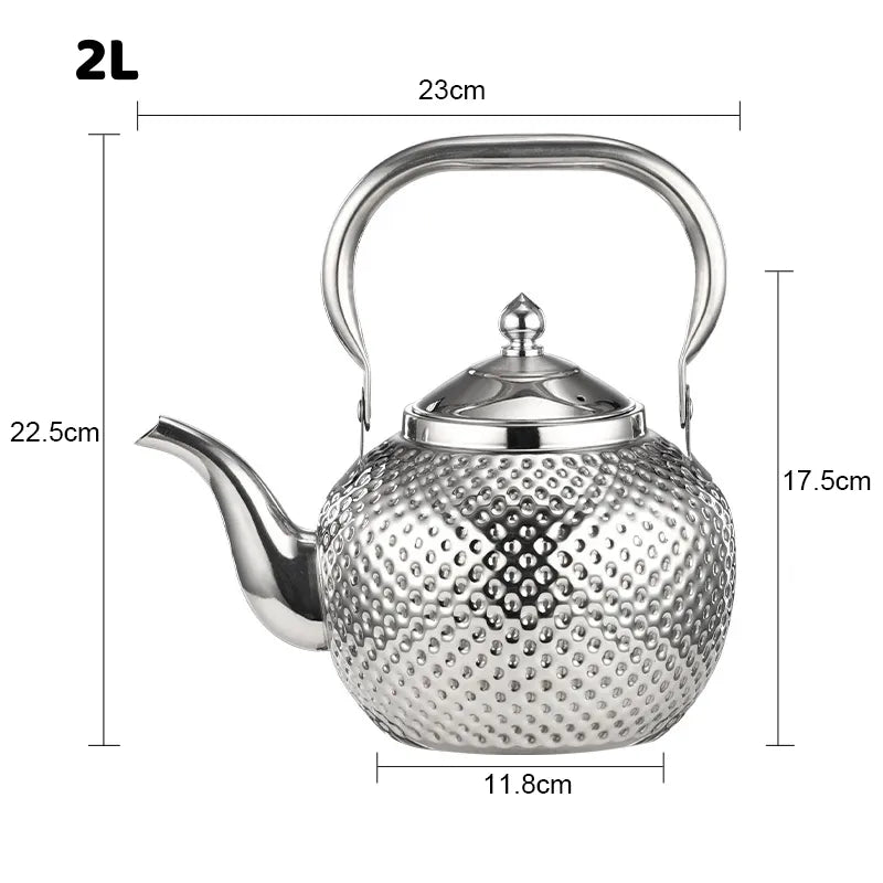 Stainless Steel Teapot Silver Gold Teapots Drinkware Hammered Spherical Kettle Induction Cooker Stove Tea Kettles 1.2/1.5/2L