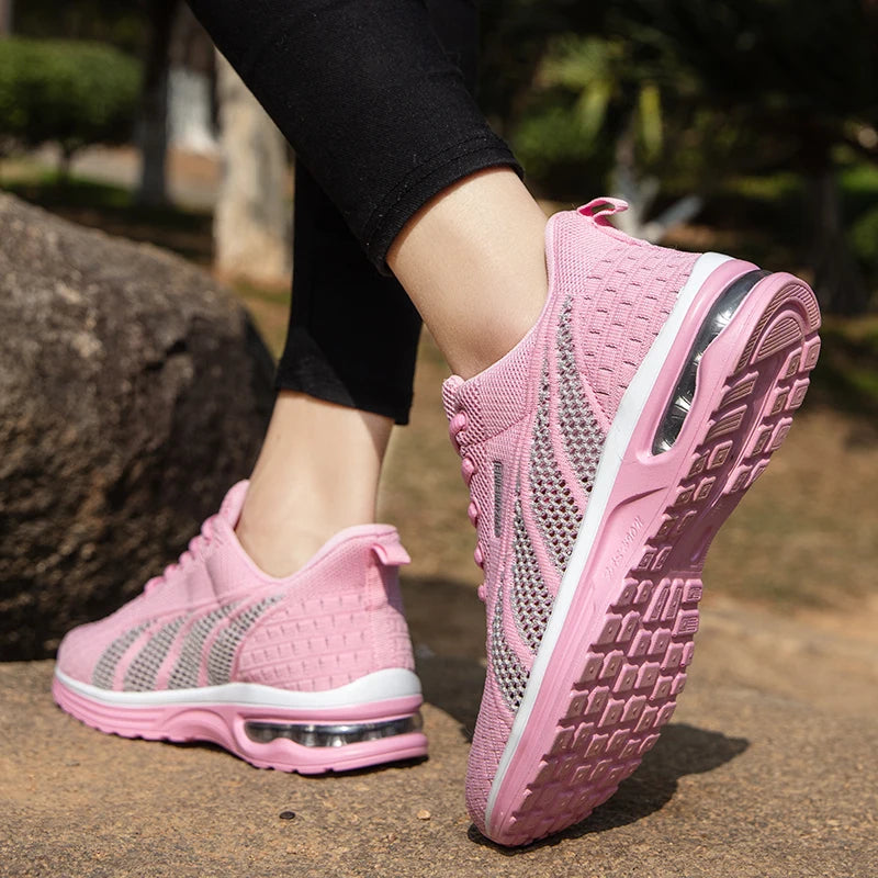 New Running Shoes Ladies Breathable Sneakers Summer Light Mesh Air Cushion Women's Sports Shoes Outdoor Lace Up Training Shoes