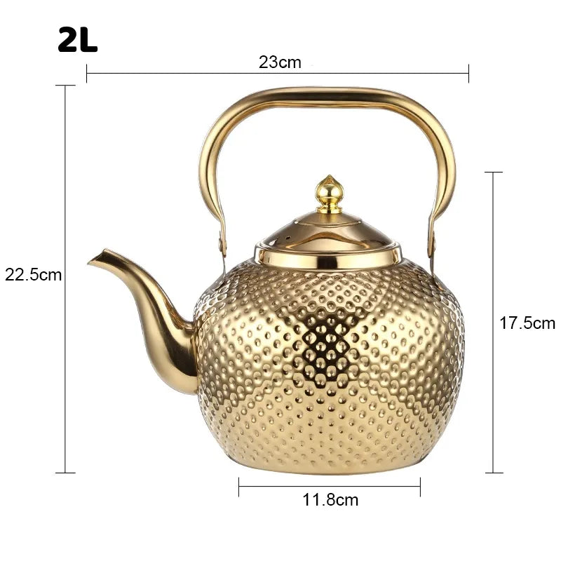 Stainless Steel Teapot Silver Gold Teapots Drinkware Hammered Spherical Kettle Induction Cooker Stove Tea Kettles 1.2/1.5/2L