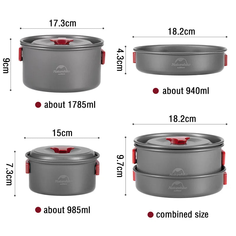 Naturehike Camping Pot Ultralight Camping Cooking Utensils Outdoor Tableware Pot Set Hiking Picnic Travel Cookware Camp Cooking