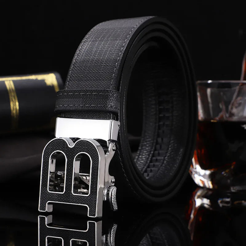 Wide 3.4cm Automatic Metal Buckle Belt for Men Genuine Leather Waistband High Quality Luxury Brand Casual Cowskin Ceinture Homme