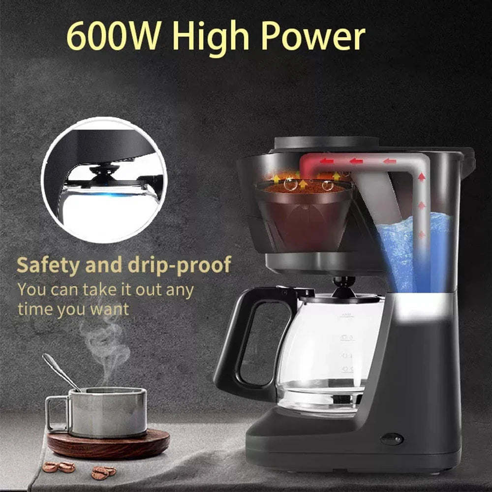 110V/220V Coffee Maker Machine 600W Automatic Drip Coffee Maker 6 Cup Tea Multifunction Electric Household Coffee Machine