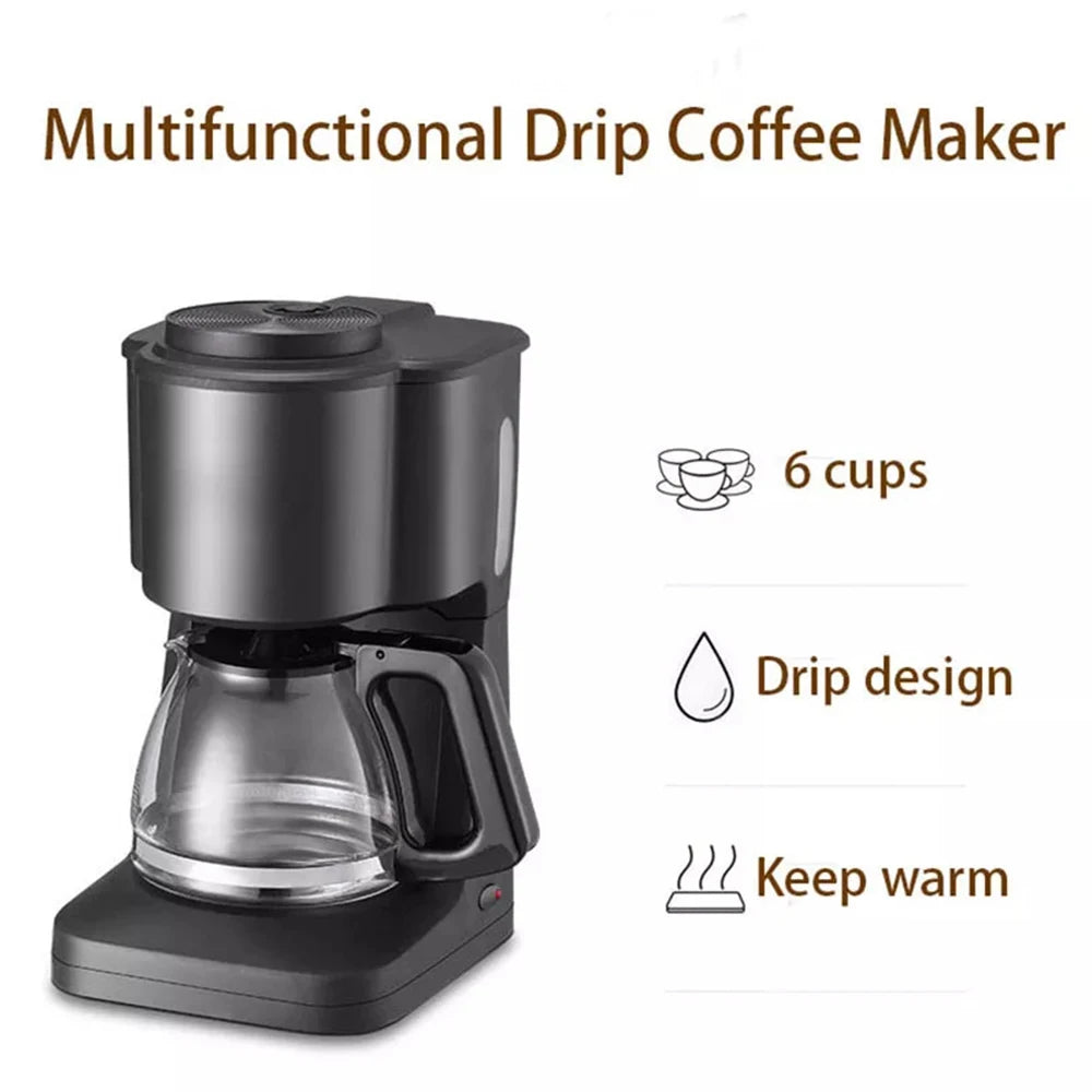 110V/220V Coffee Maker Machine 600W Automatic Drip Coffee Maker 6 Cup Tea Multifunction Electric Household Coffee Machine