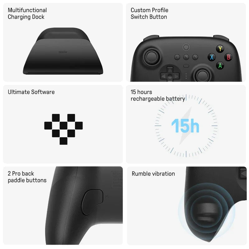 8BitDo Ultimate Wireless 2.4G Gaming Controller with Charging Dock for PC, Windows 10, 11, Steam Deck, Android