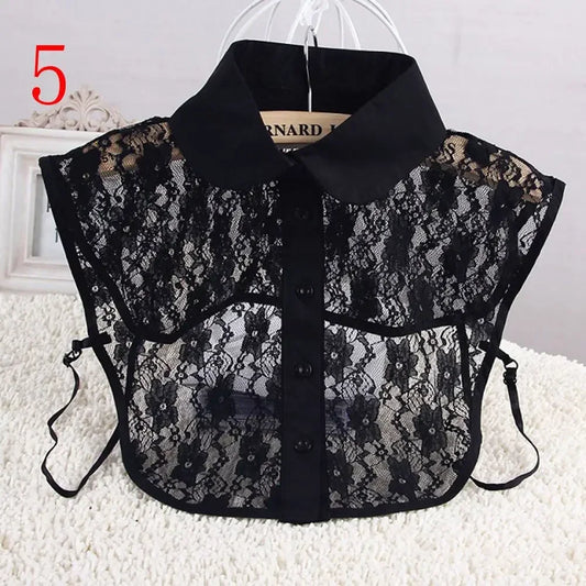 1Pcs Women Solid Color Shirt Cotton Lace Collars White & Black Blouse Spring Summer Vintage Detachable Clothes Shirt