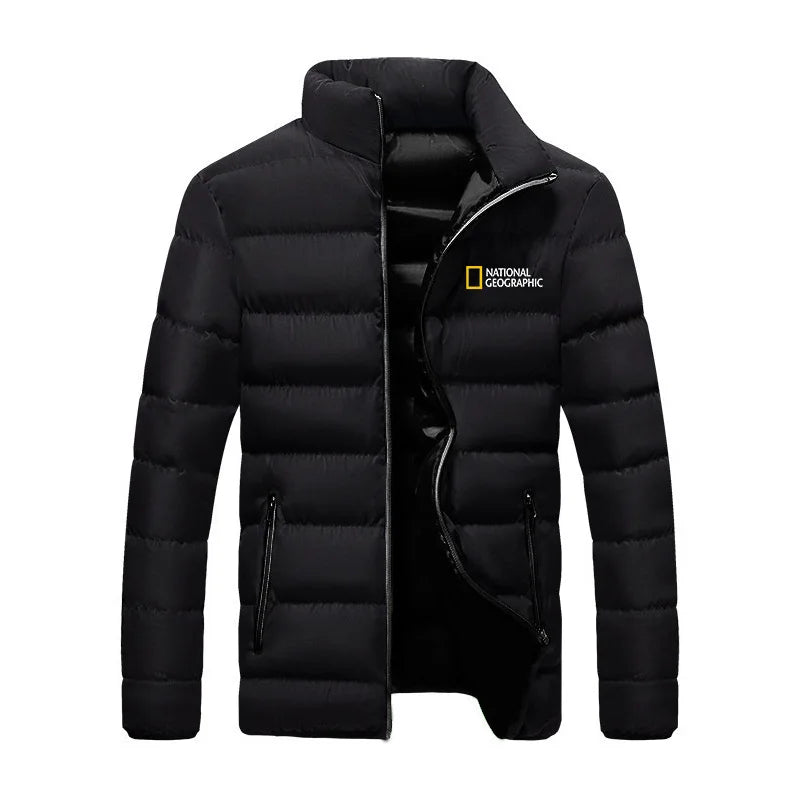 Men's brand printed warm cotton jacket stand collar stitched jacket casual sports jacket jacket winter men's wear