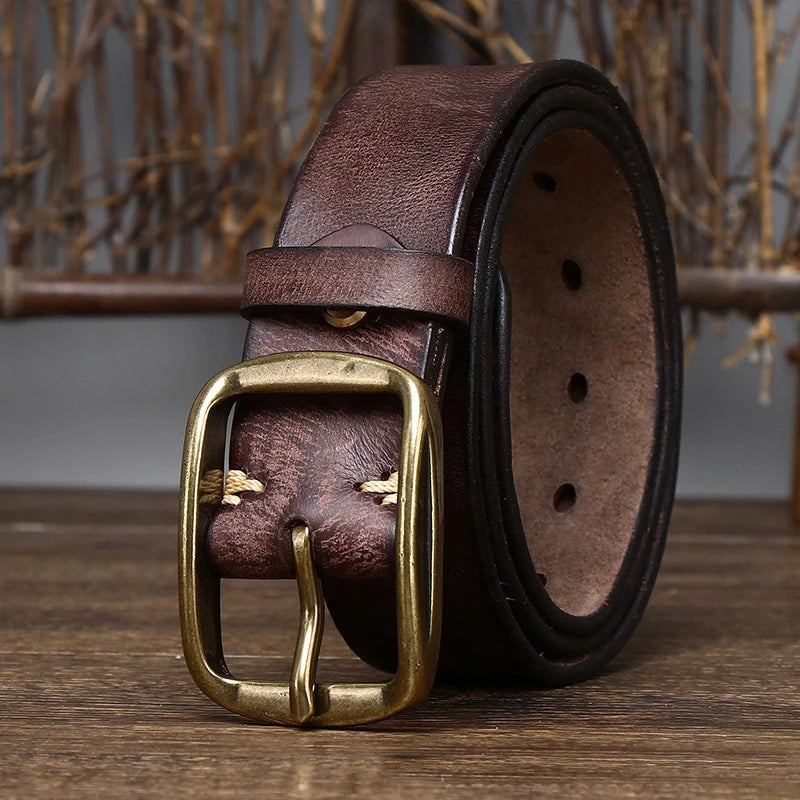 3.8CM Thick Cowhide Copper Buckle Genuine Leather Casual Jeans Belt Men High Quality Retro Luxury Male Strap Cintos