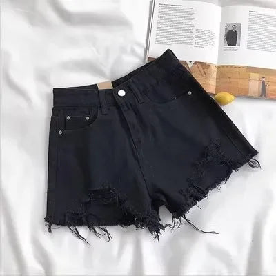 Casual High Waist Denim Shorts Women Summer Pocket Tassel Hole Ripped jeans Short Female Femme Short Pants Women