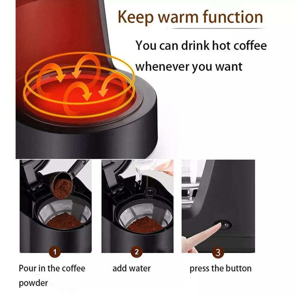 110V/220V Coffee Maker Machine 600W Automatic Drip Coffee Maker 6 Cup Tea Multifunction Electric Household Coffee Machine