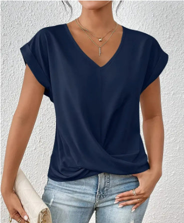 Fashion Short-sleeve T-shirt Summer Casual Irregular Knot Top For Women