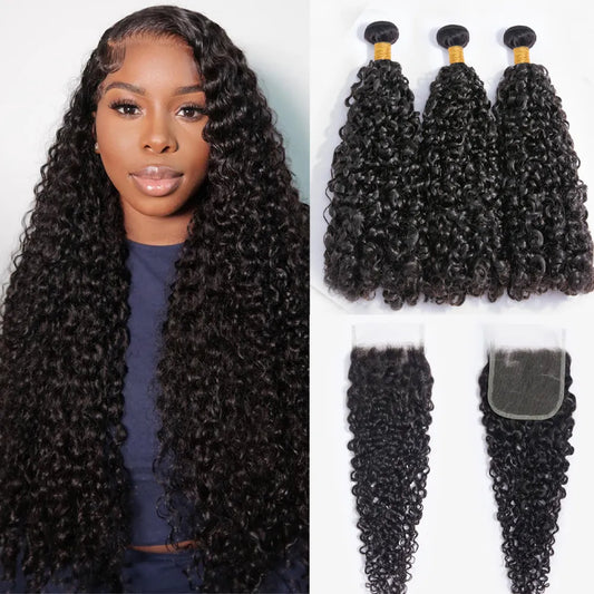Brazilian (10A) Small Spirals Curly Bundles With Closure Unprocessed Double Drawn Pixie Curl Human Hair Extension With Closure