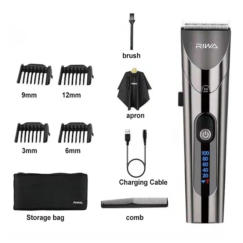 RIWA Electric Hair Clipper Washable Rechargeable Variable Speed Professional Barber Trimmer With Carbon Steel Cutter Head