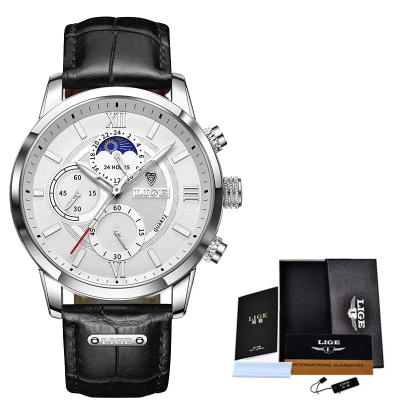 LIGE 2023 New Mens Watches Top Brand Luxury Brown Leather Casual Quartz Watch Men Sport Waterproof Clock Watch Relogio Masculino