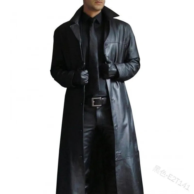 New Men's Leather Jacket Mid length Windbreaker Coat PU Leather Motorcycle Clothes Korean Fashion Men's Wear