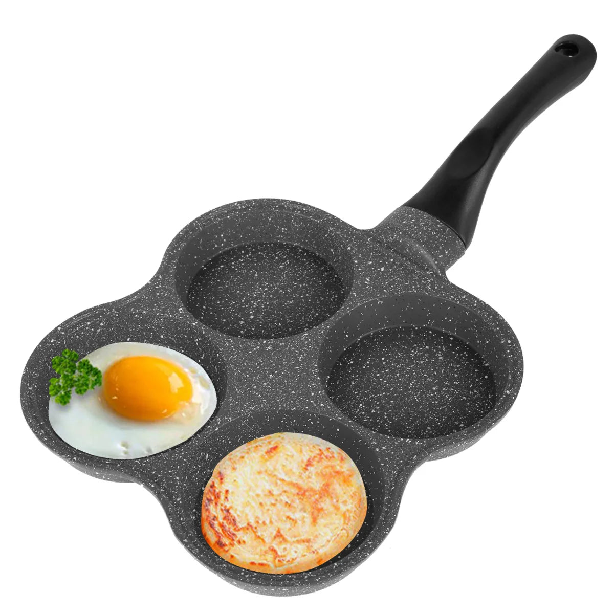 Pancake Pan Non-Stick Fried Egg Pan 4 Holes Frying Pan Pancakes Maker with Handle Crepe Pan for Breakfast Eggs Kitchen Utensils