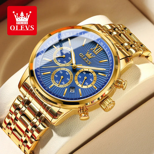 OLEVS Men's Watches Classics Three Small Dials Original Quartz Watch for Man Waterproof Stainless Steel Luminous Fashion Trend