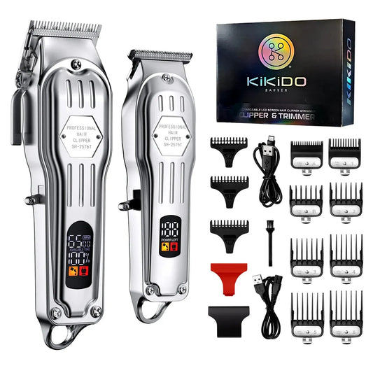 2 in 1 Full Metal Combo Kit Barber Hair Clipper For Men Professional Electric Beard Hair Trimmer Rechargeable Haircut