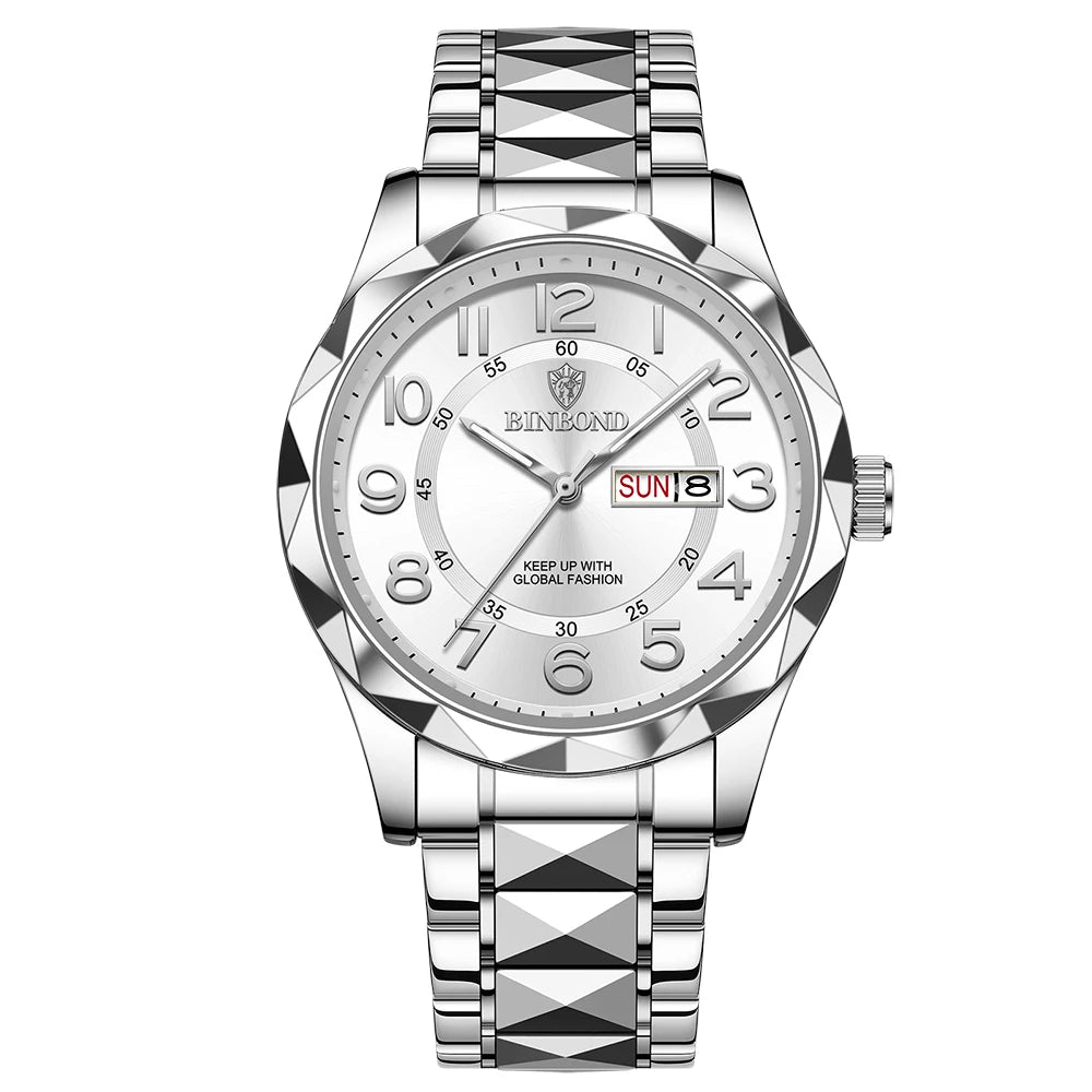 BINBOND Top Brand Luxury Man Wristwatch Waterproof Luminous Date Week Men Watches Stainless Steel Quartz Men's Watch Male reloj